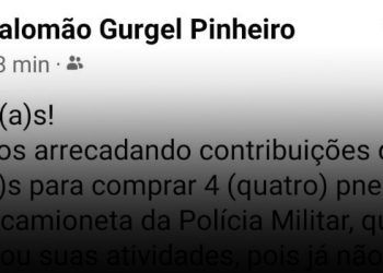 Prefeito pede dinheiro nas redes sociais para comprar pneus para PM