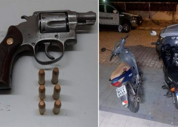 Foragido da justiça é preso portando arma de fogo e com moto roubada