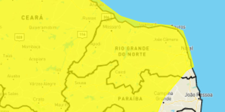 Inmet emite alerta para chuvas em todas as regiões do RN