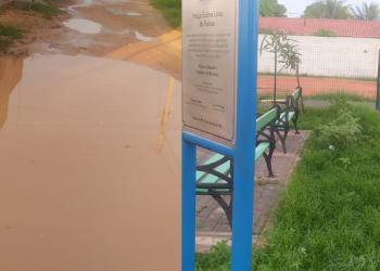 Moradores reclamam de buracos e falta de limpeza em Praça na Comunidade Maísa