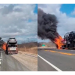 Carreta cegonha pega fogo na BR-304 no Vale do Açu