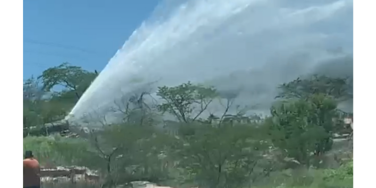 Rompimento de tubulação faz água jorrar às margens da BR-304