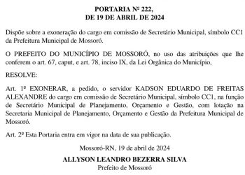 Secretário Kadson Eduardo é exonerado da Prefeitura de Mossoró