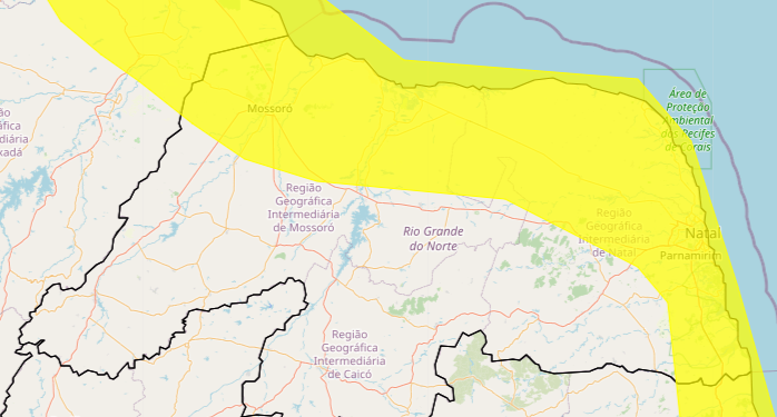 INMET emite dois alertas de chuva para cidades do Rio Grande do Norte