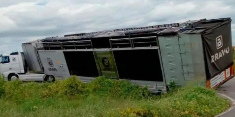 Trio elétrico de Bell Marques fica preso na rotatória da BR-226 em Pau dos Ferros