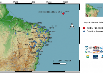 Dois tremores de terra são registrados no Oceano Atlântico a quase 1000km do RN