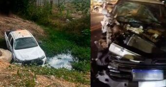 Caminhonete cai em córrego após acidente na BR-110