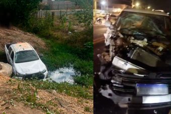 Caminhonete cai em córrego após acidente na BR-110