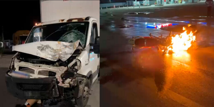 Após colisão, moto explode e mata idoso na BR-110, na entrada de Upanema