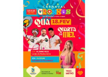 Carnaval de Grossos 2025 encerra nesta quarta (18) com Alinne Reis e Olodum